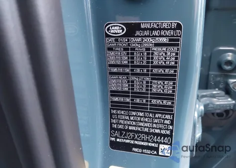 2024 Land Rover Range Rover Evoque S z USA, uszkodzony, nr VIN SALZJ2FX2RH244440